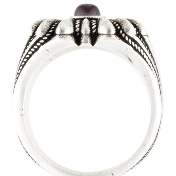 GUCCI GG STERLING SILVER INTERLOCKING HEART CHEVALIER CALCITE CABOCHON RING - Picture 4 of 6